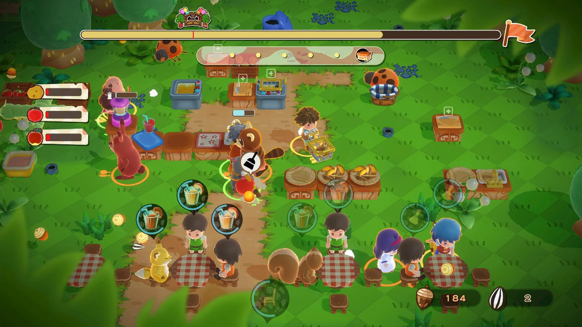 ゲーム画面：レストラン経営風景