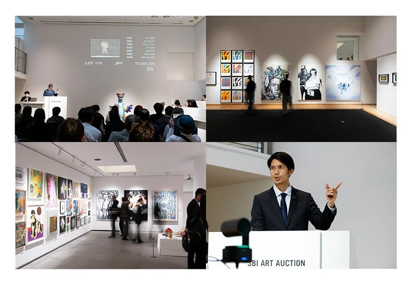 SBIアートオークションの様子を捉えたコラージュ画像