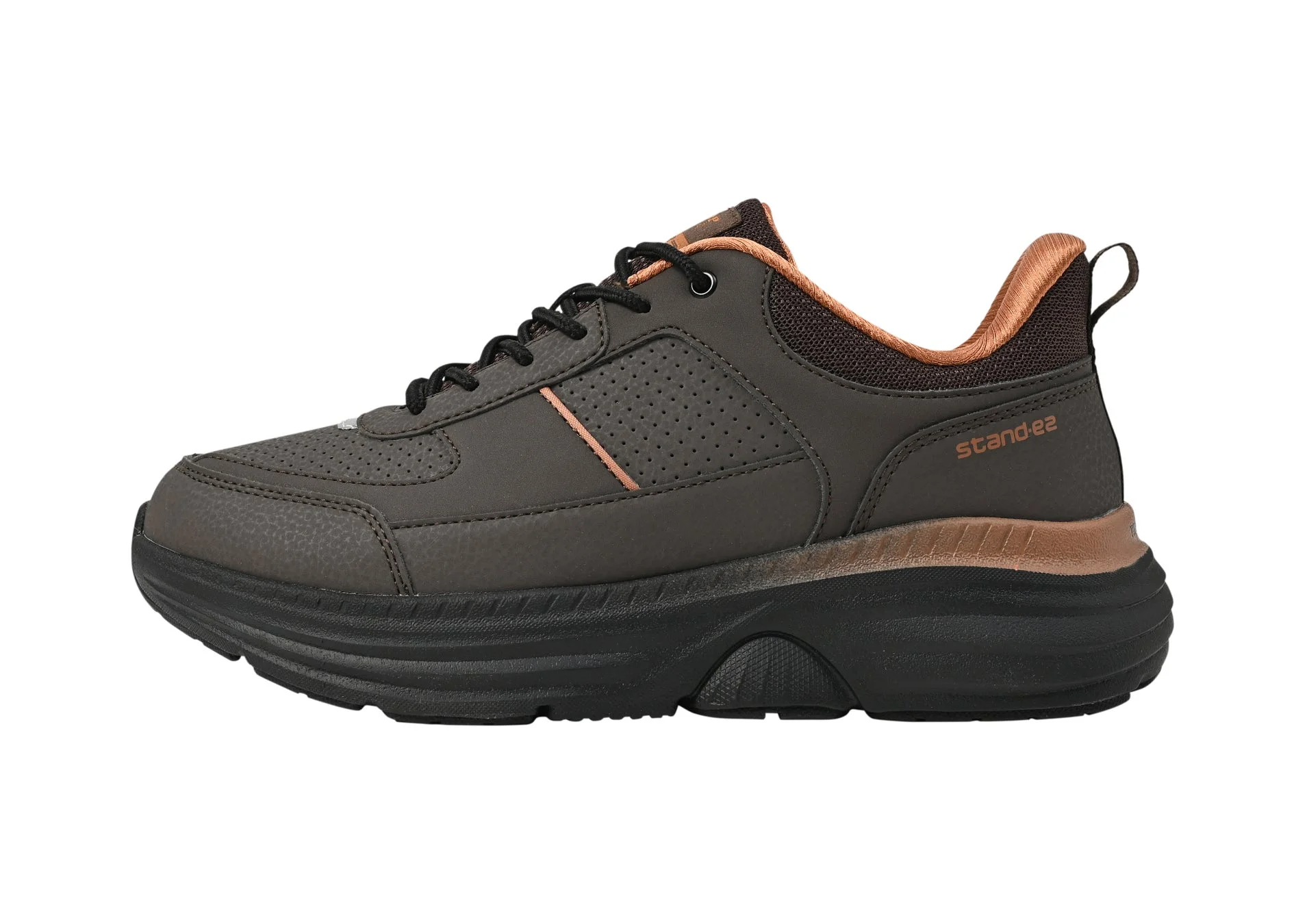 ダークグレーとカッパーブラウンの厚底スニーカー