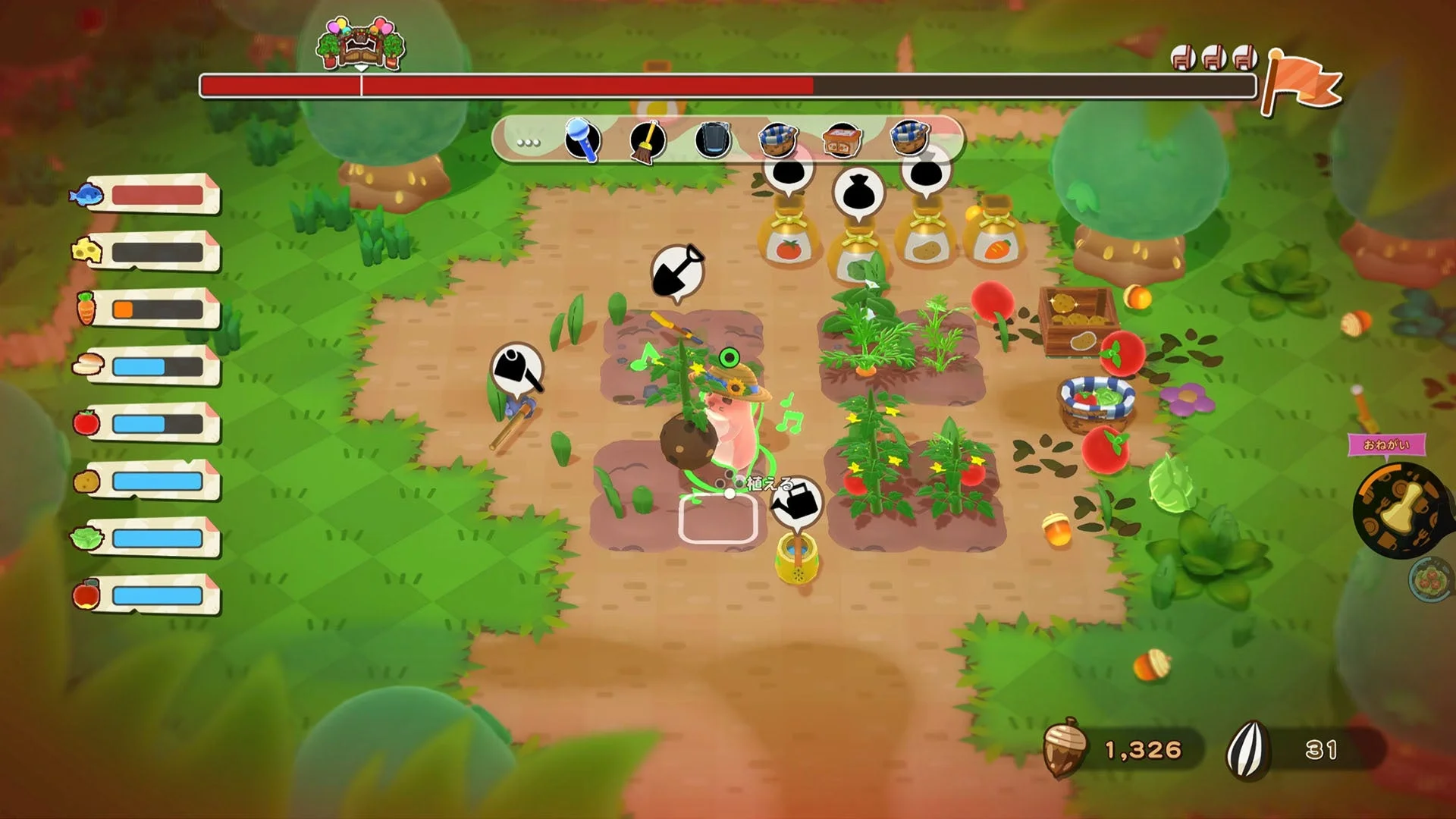 ゲーム画面：畑での作業