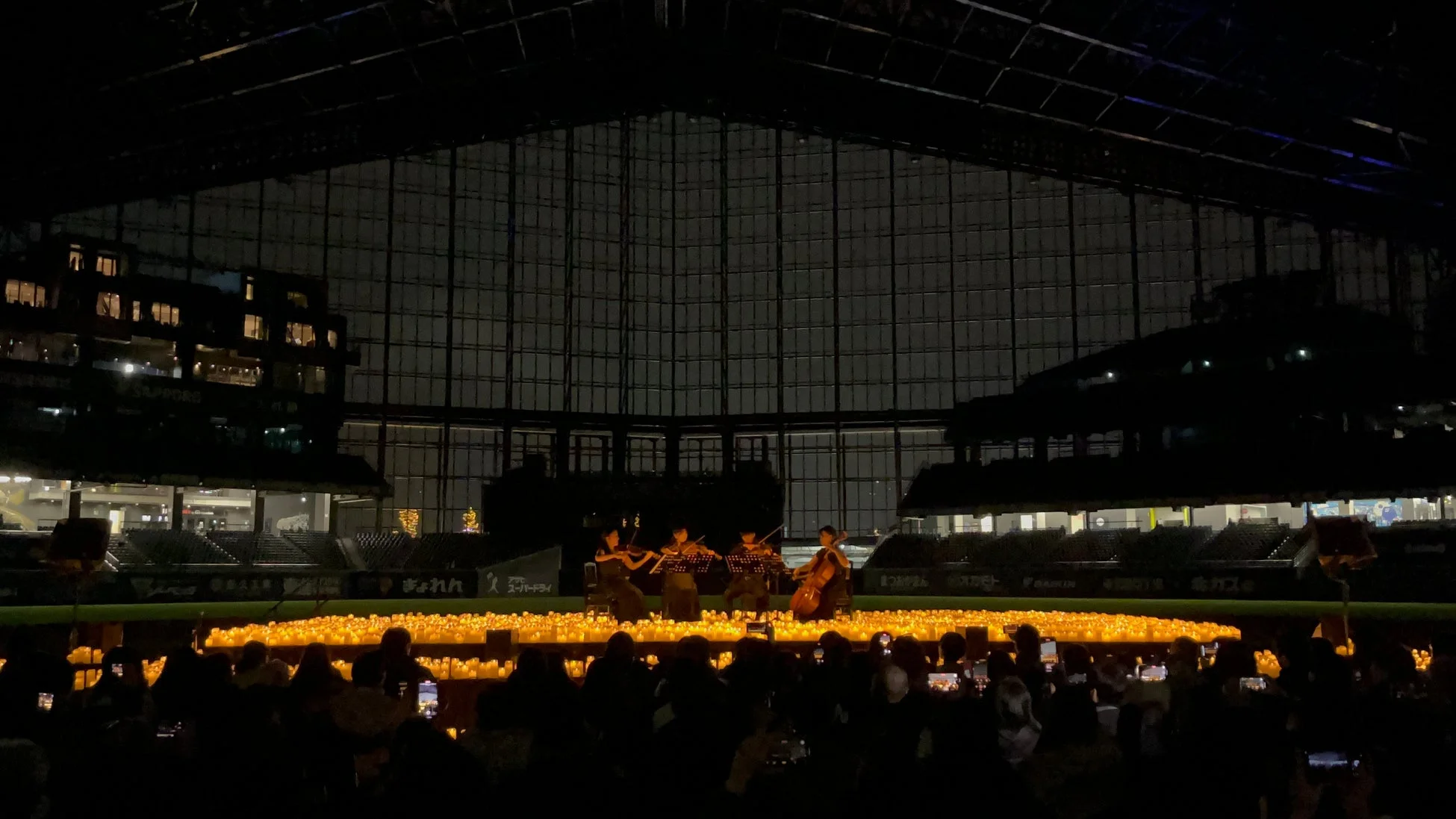 ドーム会場で弦楽四重奏が演奏するキャンドルナイトイベント