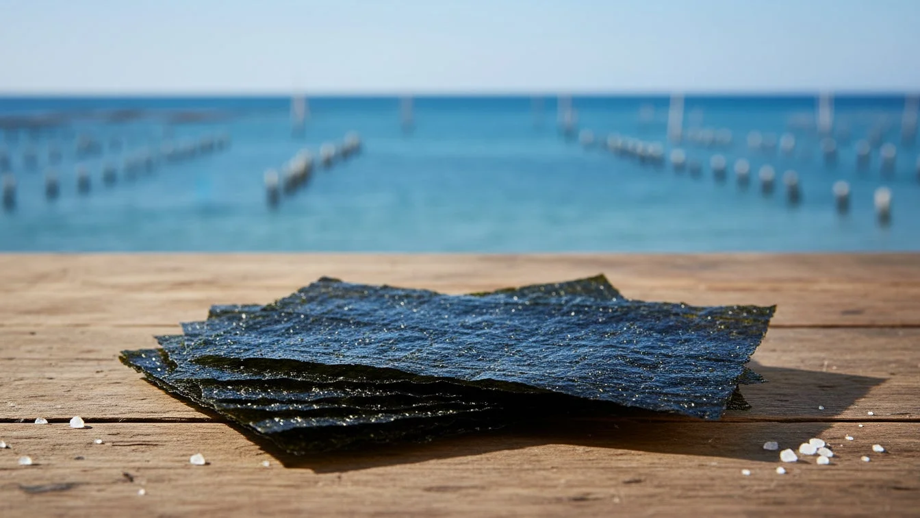 海苔、乾燥海苔、海、木目、食材、和食、塩、養殖場、青空、シーフード