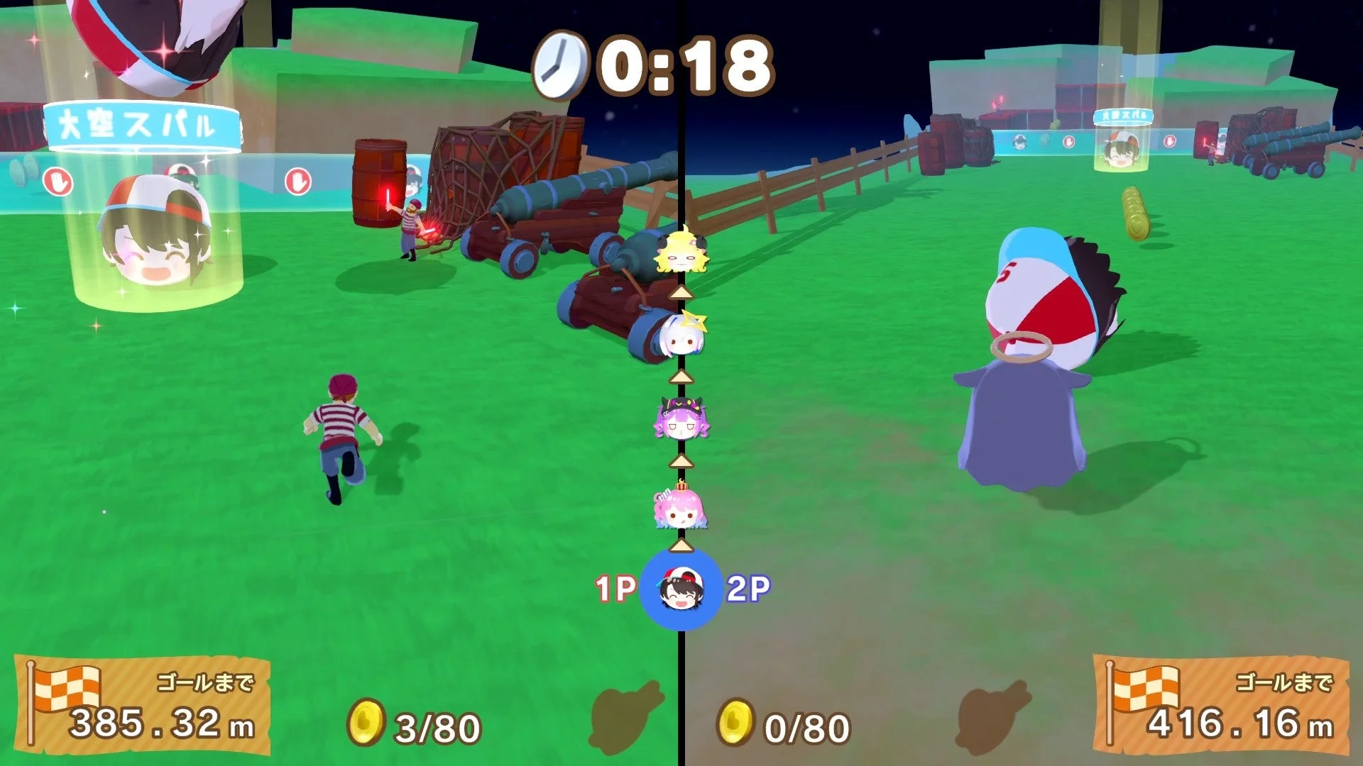 大空スバルをモチーフにしたキャラクターでの対戦画面