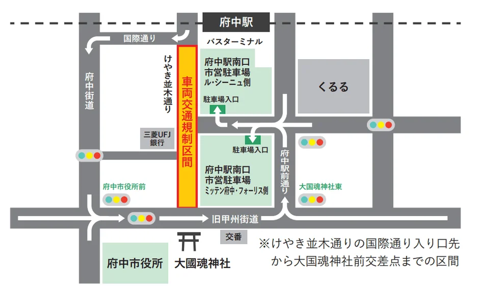 府中駅周辺の交通規制図
