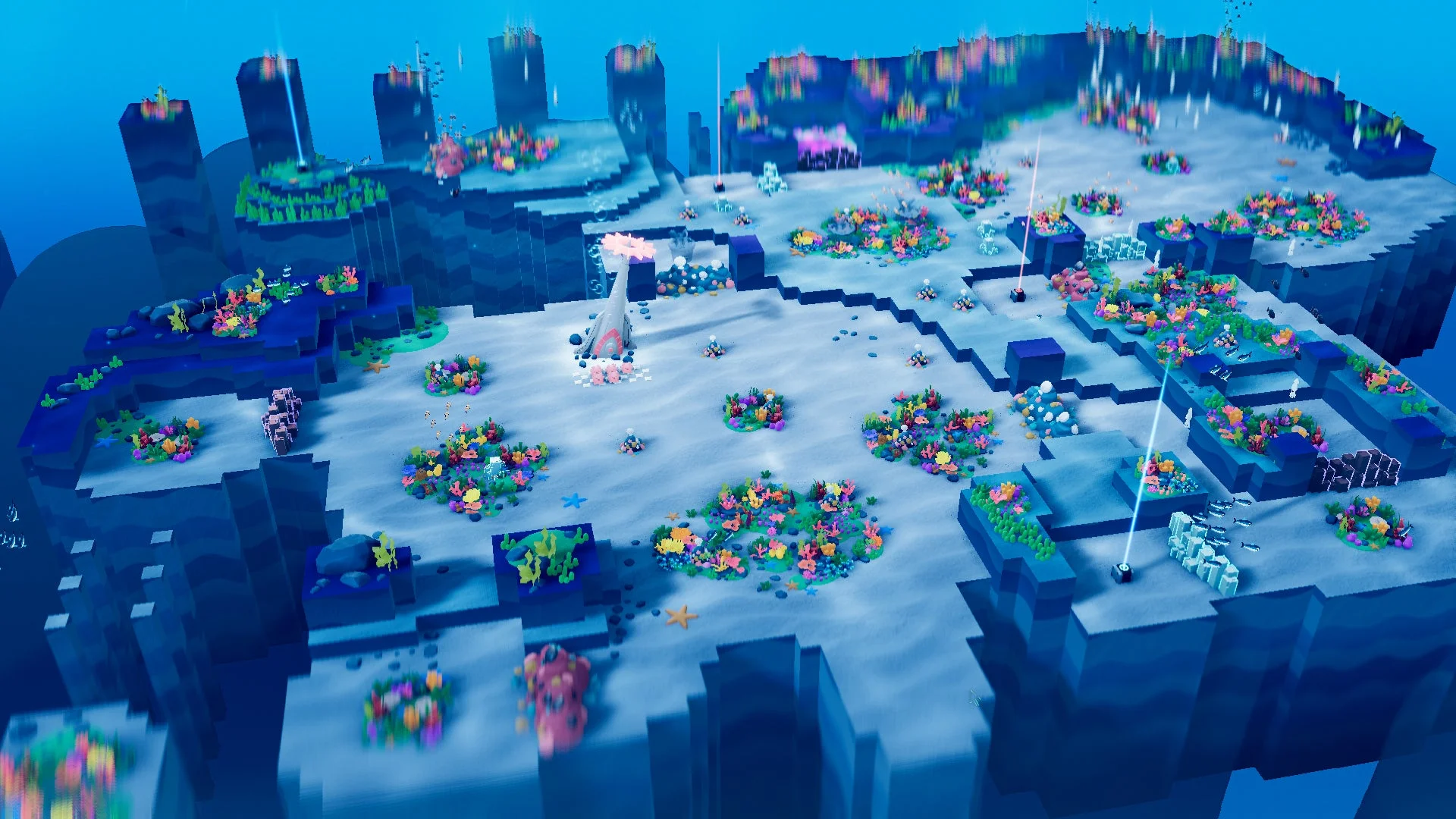 水中,珊瑚礁,カラフル,ブロックアート,ボクセルアート,海洋生物,海底,ファンタジー,ゲームアート,青