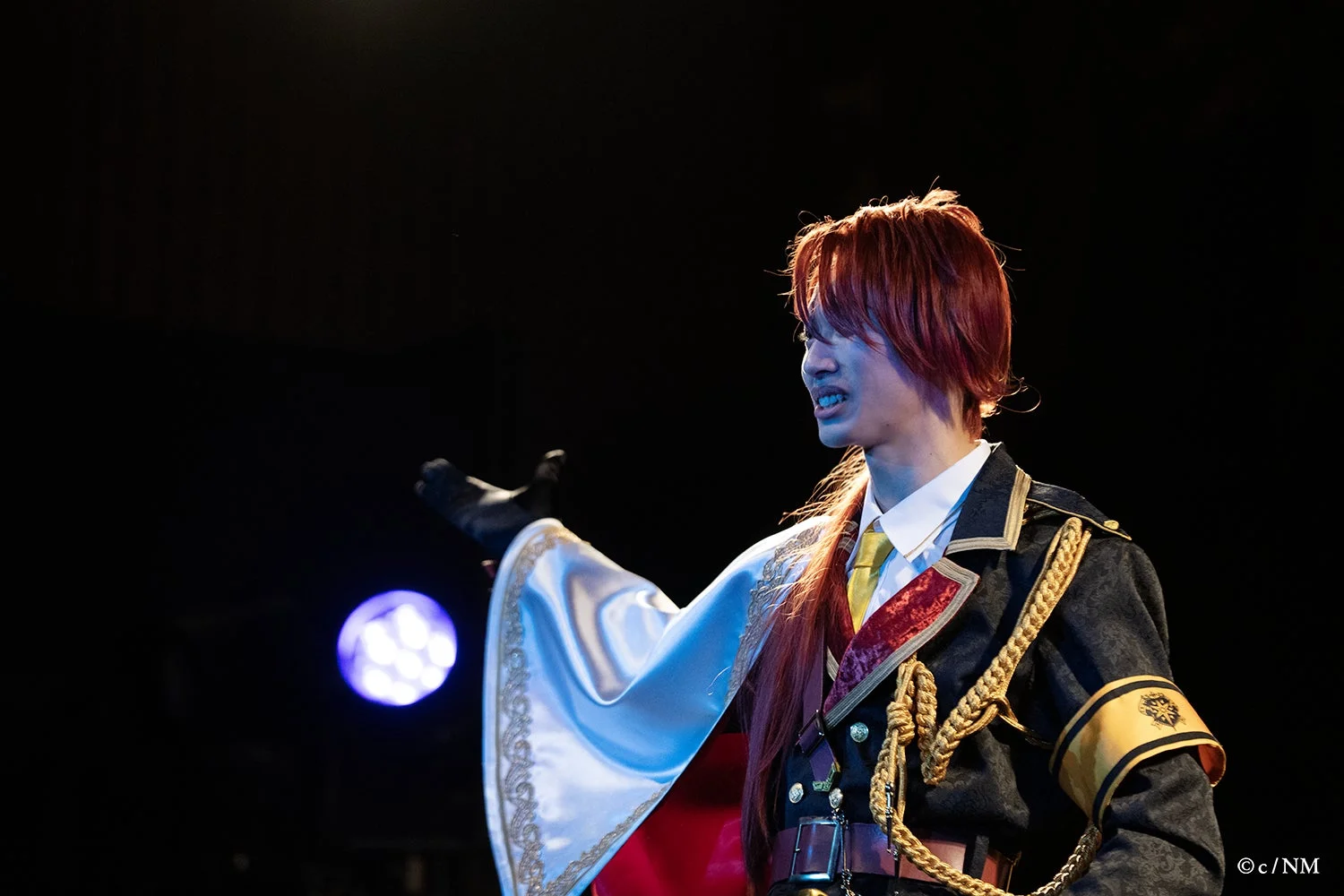 豪華な軍服風衣装の赤い髪の男性キャスト