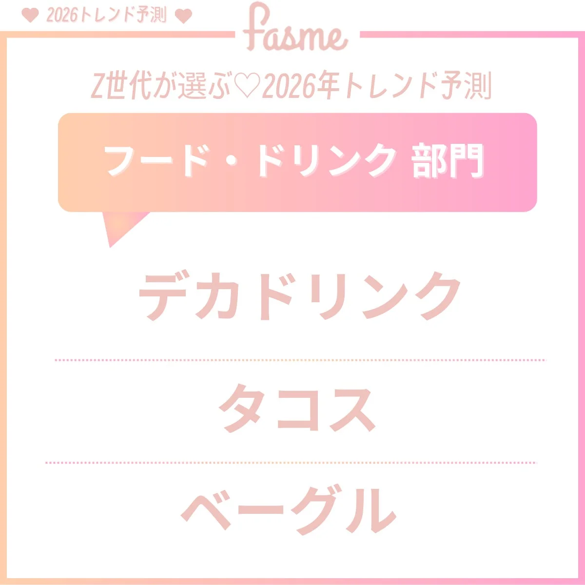 2026トレンド予測 Fasme Z世代が選ぶ♡2026年トレンド予測 フード・ドリンク 部門