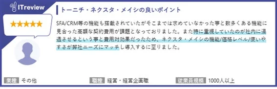 ITreviewの顧客レビュー（大企業）