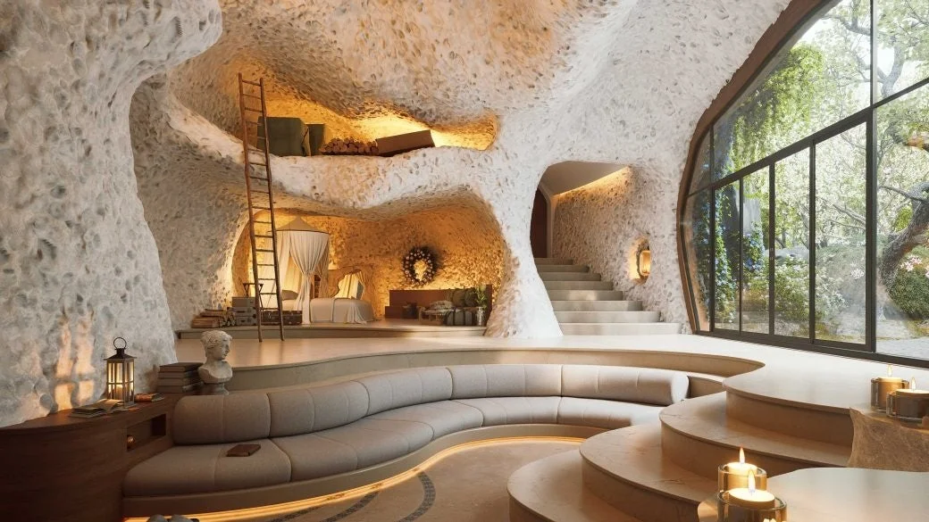 曲線デザインのモダンなインテリア