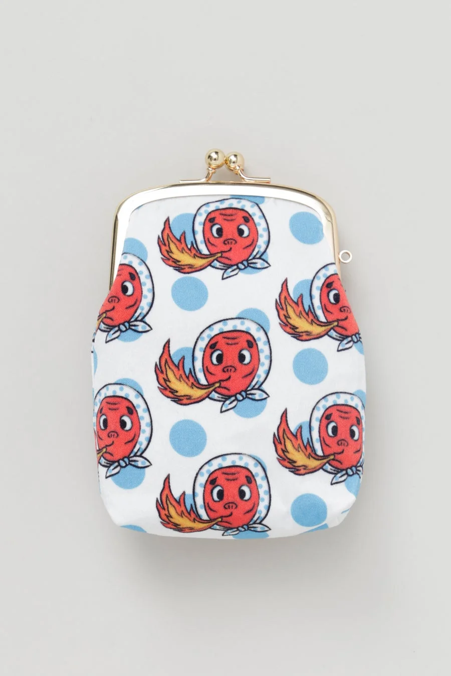 がま口,小銭入れ,ポーチ,キャラクター,妖怪,火の玉,赤,水玉模様,和風,かわいい,ファッション小物