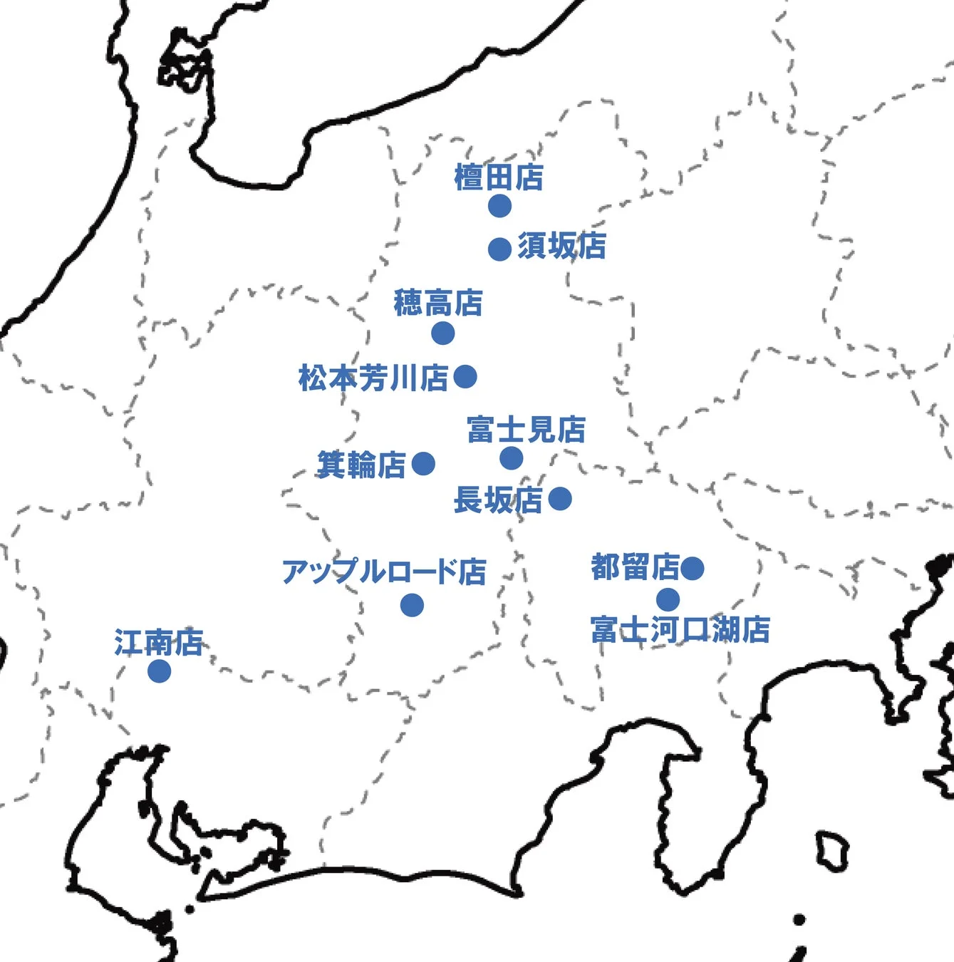 綿半の店舗が日本地図上にプロットされた画像