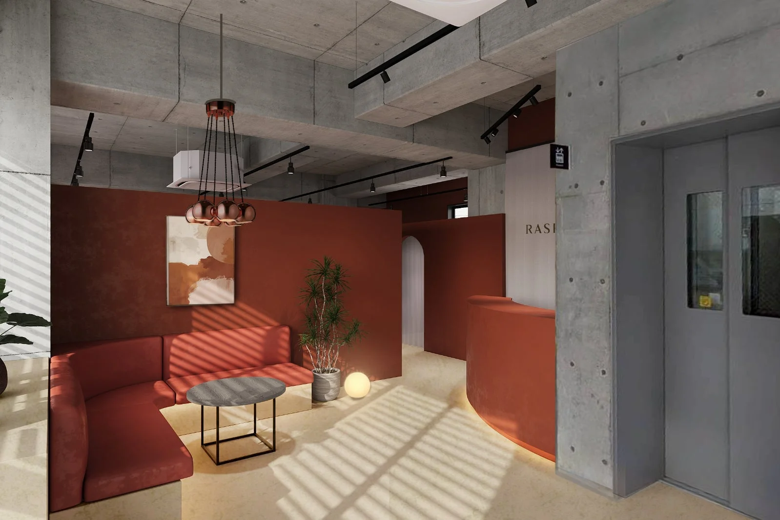 モダンで落ち着いた受付とラウンジ