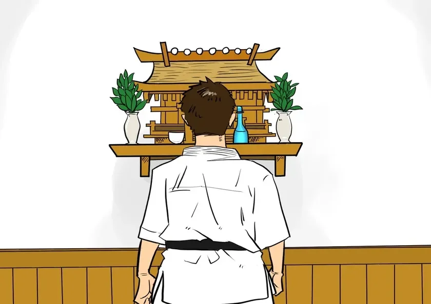 神棚と男性のイラスト