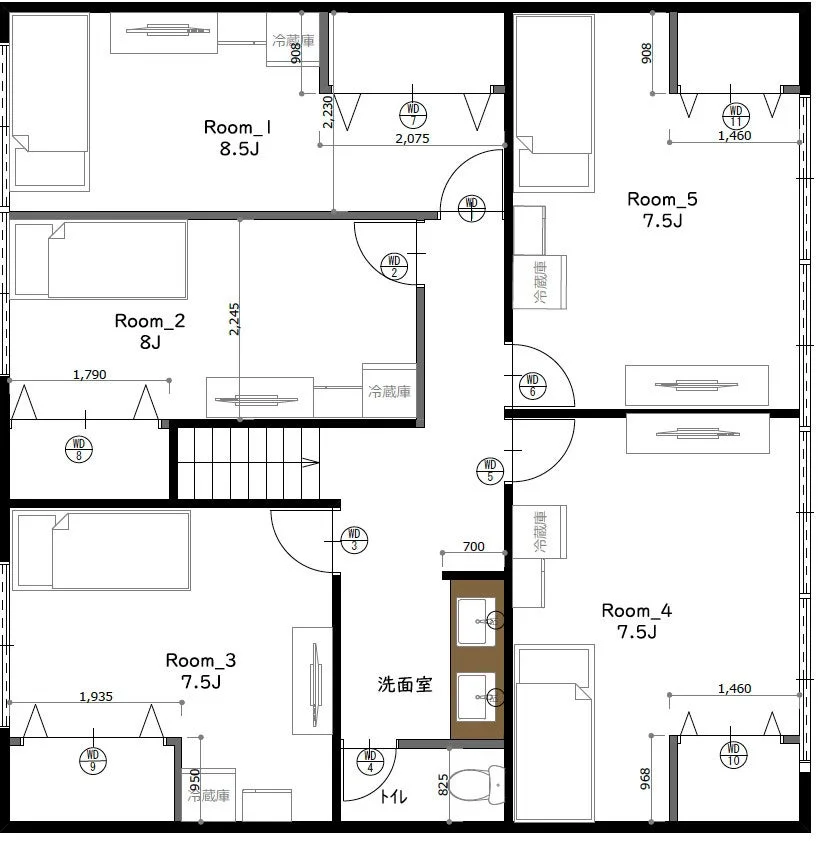 間取り図、住宅、部屋、寝室、洗面所、トイレ、収納、寸法、建築、不動産