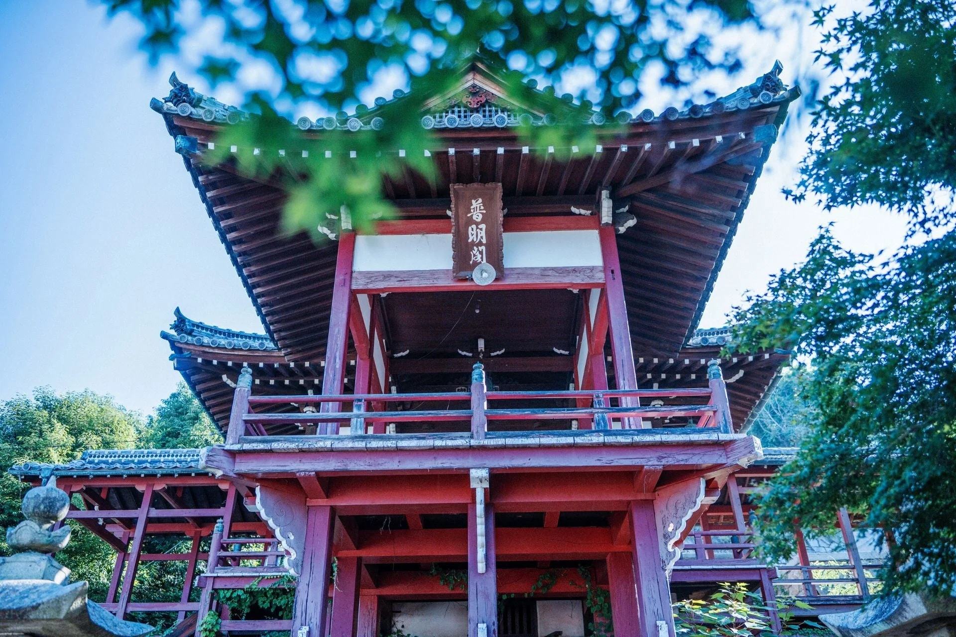 寺、仏閣、善明閣、赤色、屋根、自然、青空