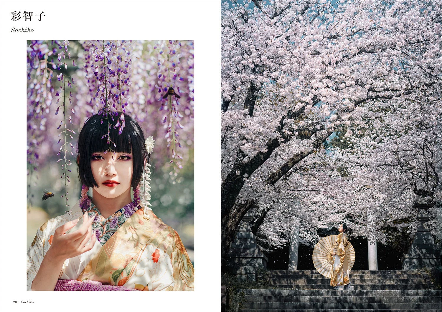 日本の伝統的な美しさをテーマにした見開きページ