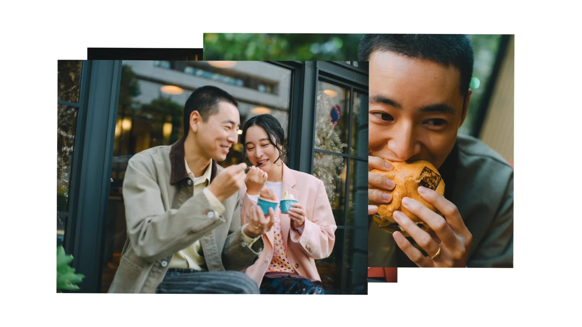 カフェで食事を楽しむカップル