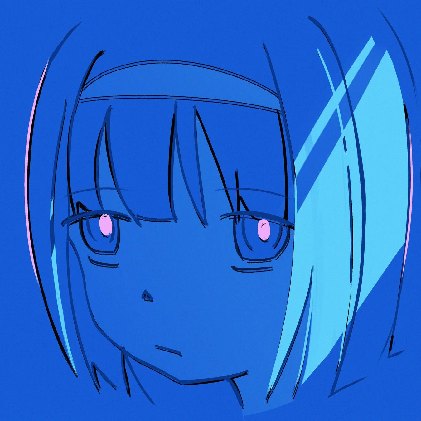 青を基調としたアニメスタイルのキャラクターの顔のイラスト