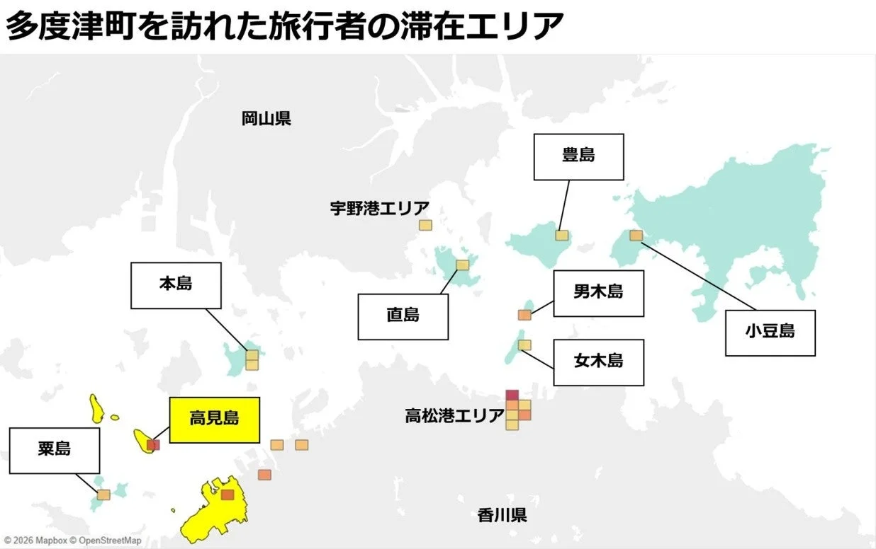 多度津町を訪れた旅行者の滞在エリア