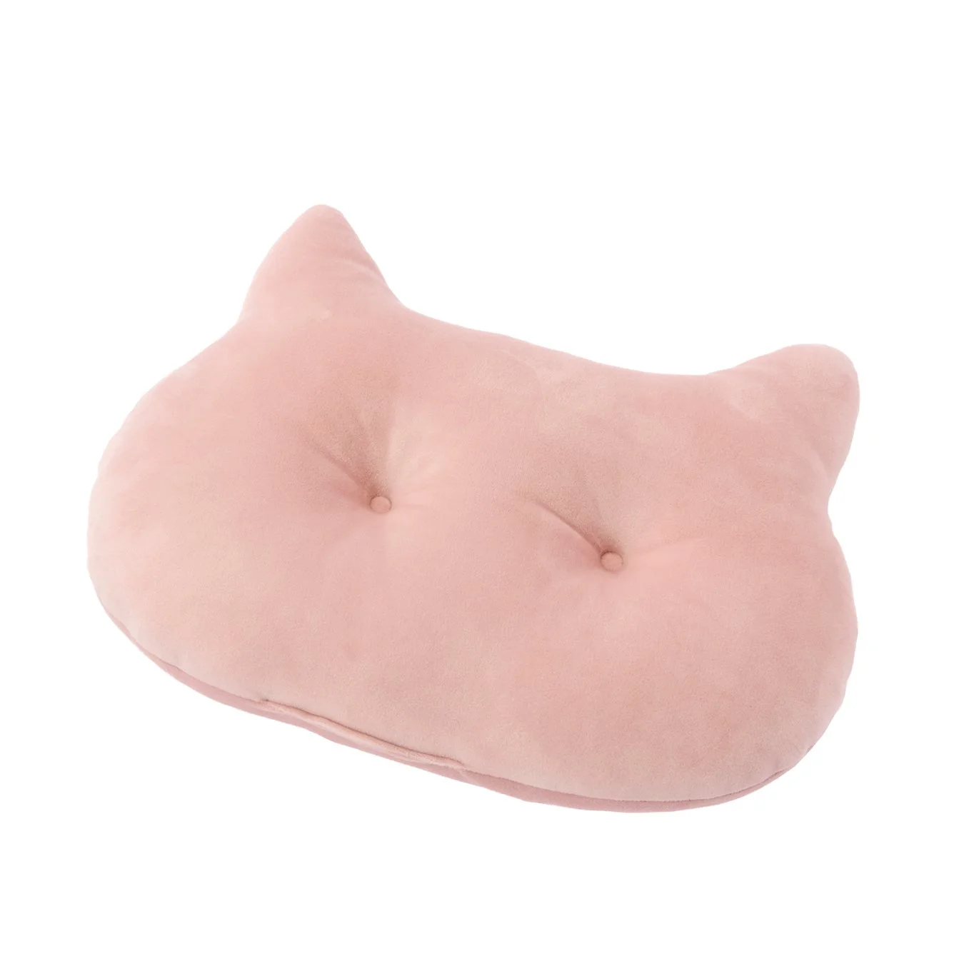 猫の顔の形をしたピンク色のクッション
