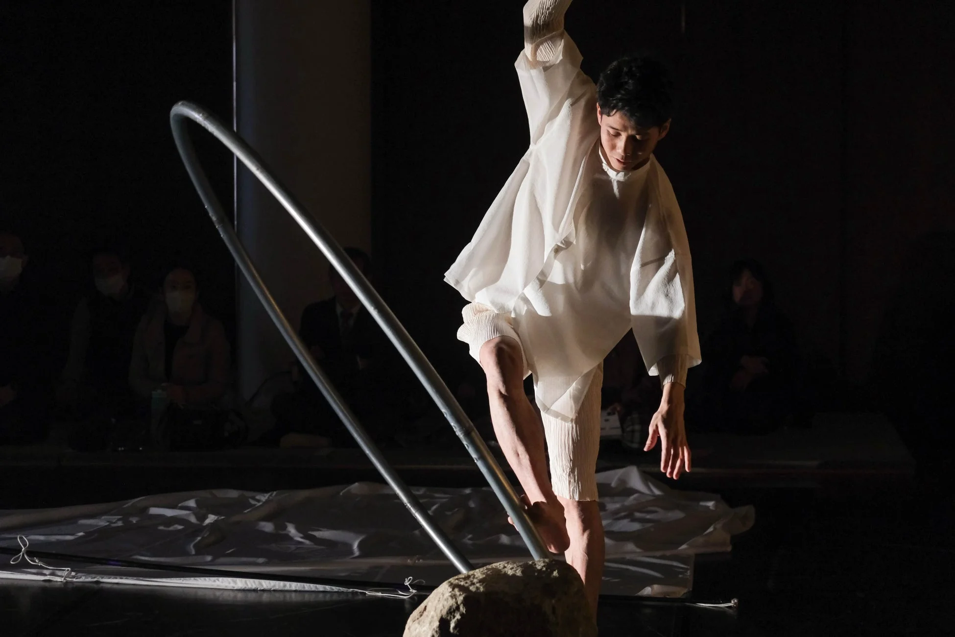 岩の上でバランスをとるパフォーマー