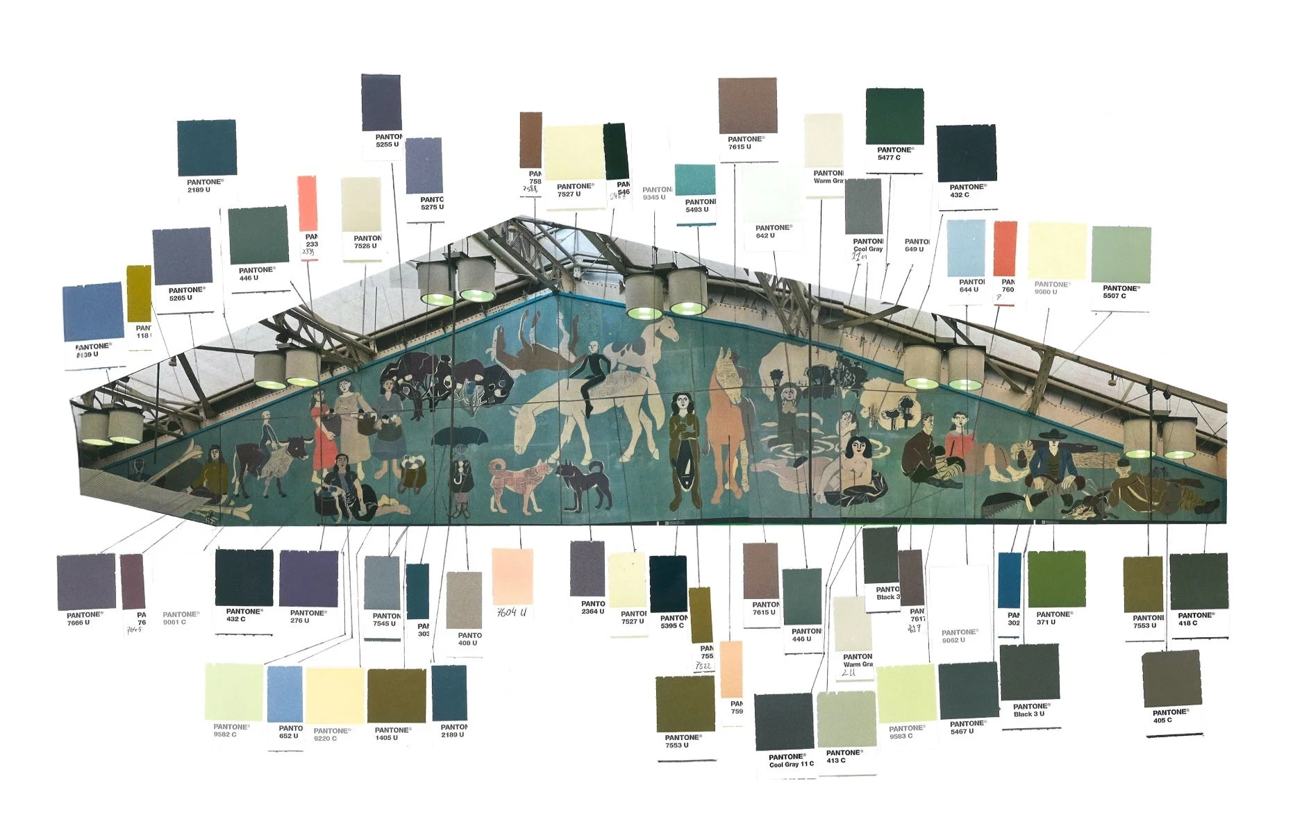 壁画から抽出された色彩のコラージュ