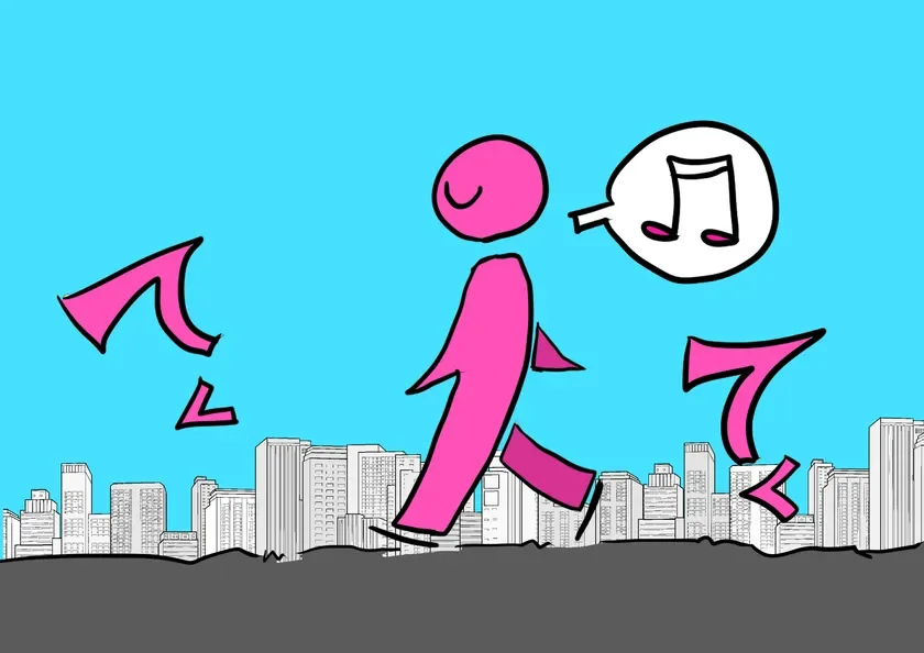 軽快に歩くキャラクターのイラスト