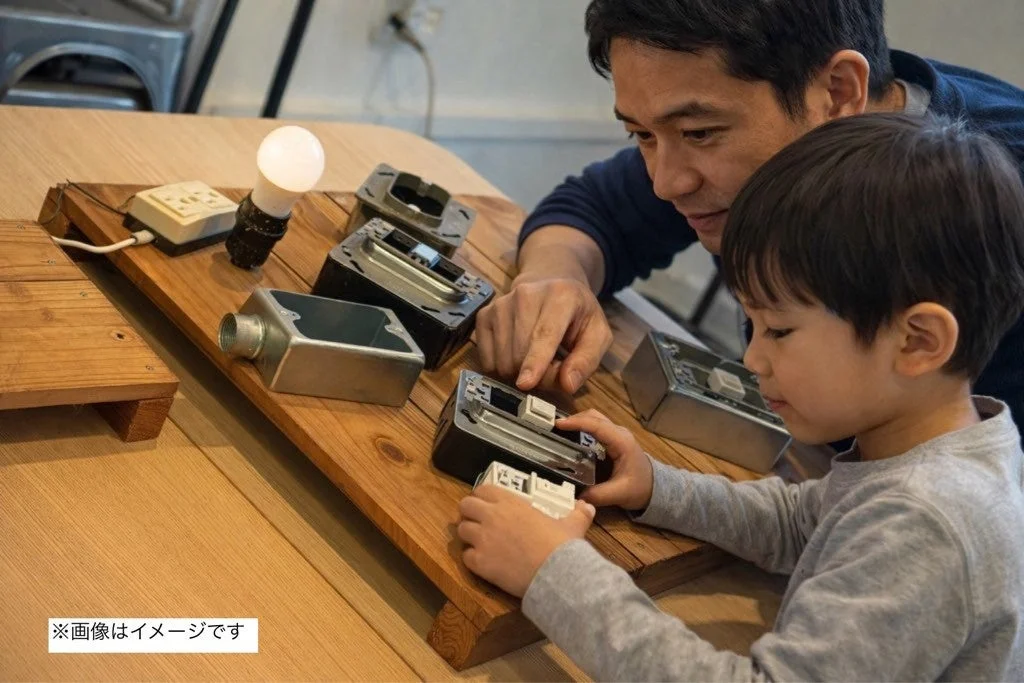 親子が工作している様子