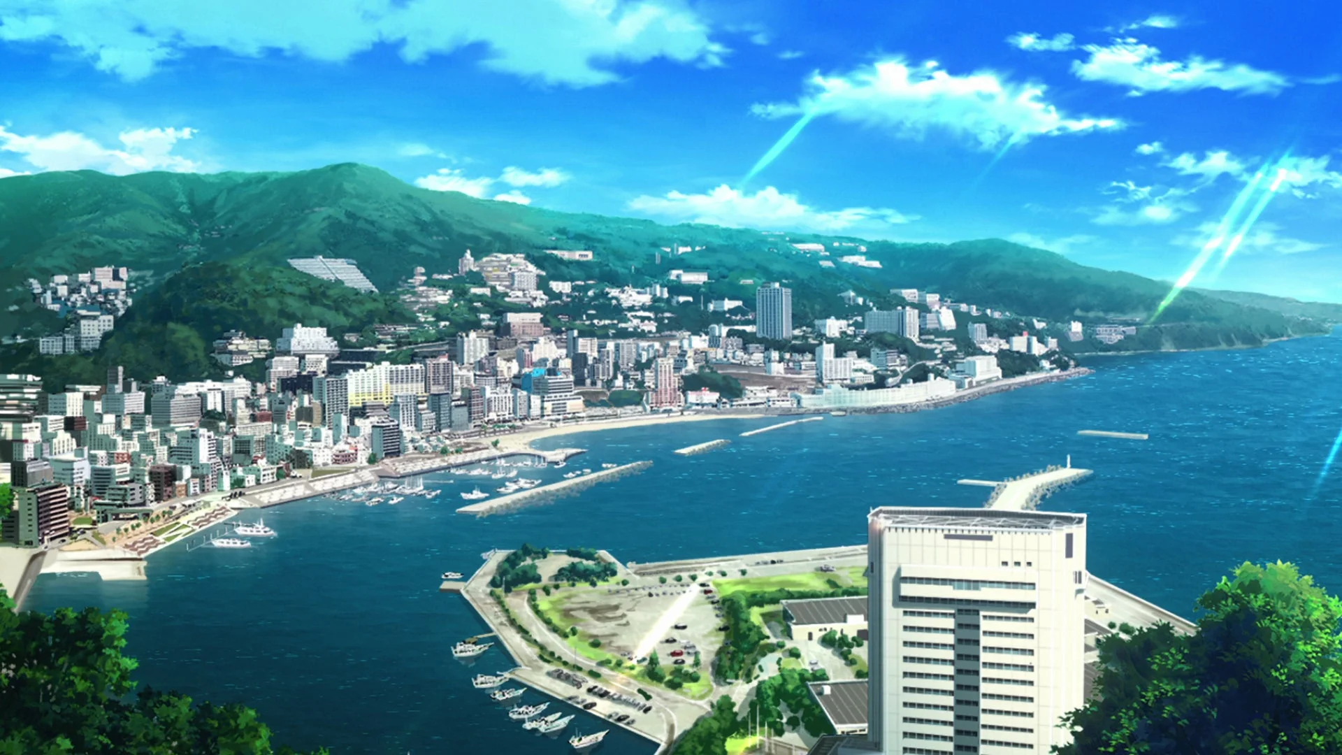 熱海の街並みを描いたアニメイラスト