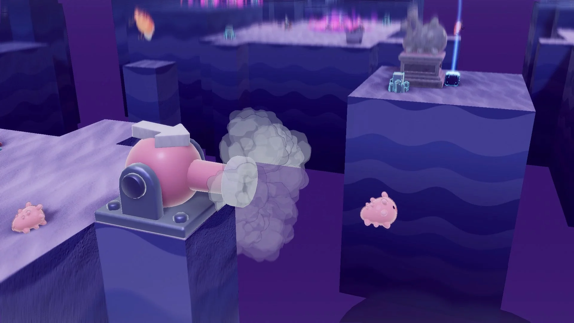 ゲーム,ファンタジー,ピンク,クリーチャー,砲台,煙,紫,水中,プラットフォーム,浮遊,アクションゲーム