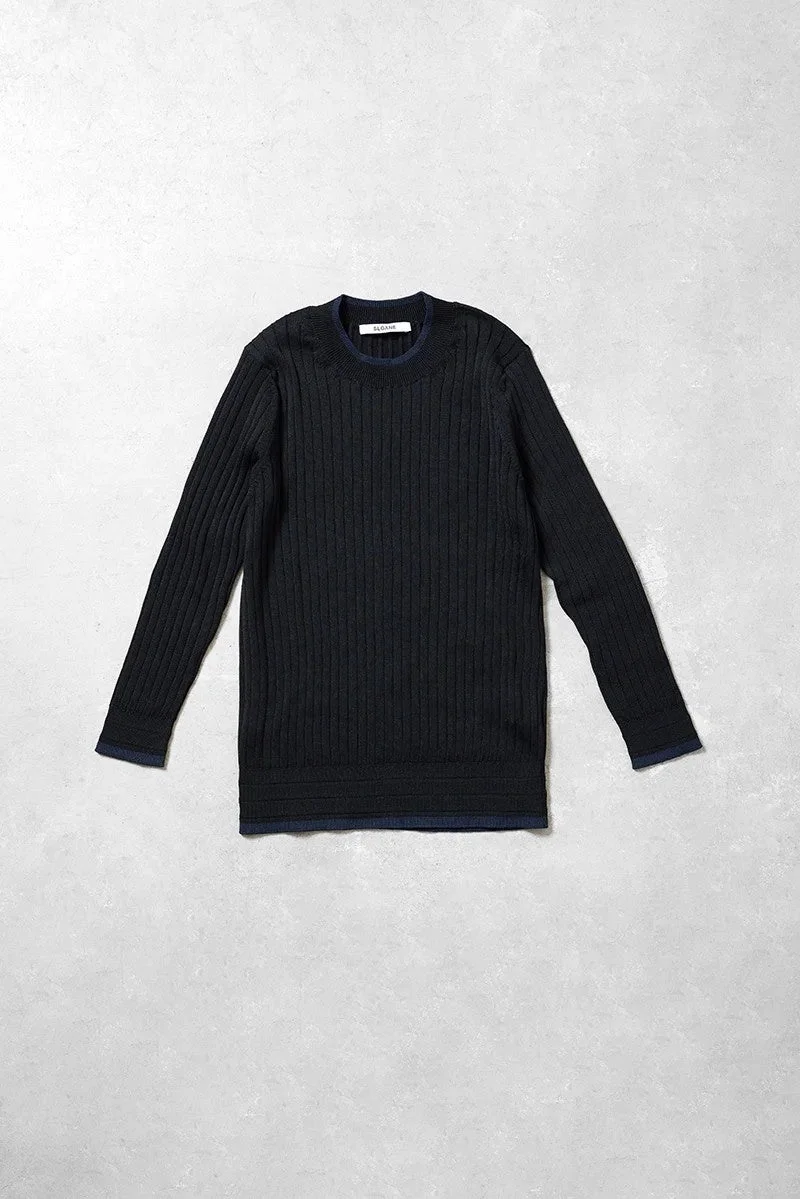 黒、リブニット、セーター、長袖、トップス、ファッション、アパレル、カジュアル、シンプル、無地