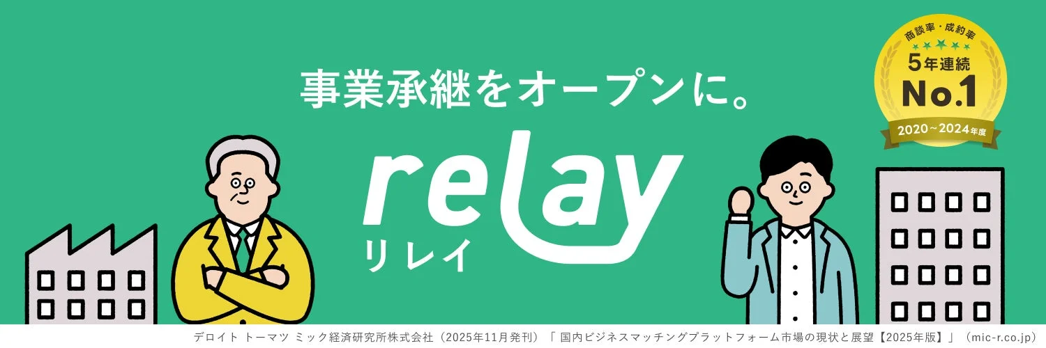 事業承継をオープンにするサービス「relay（リレイ）」の広告バナー