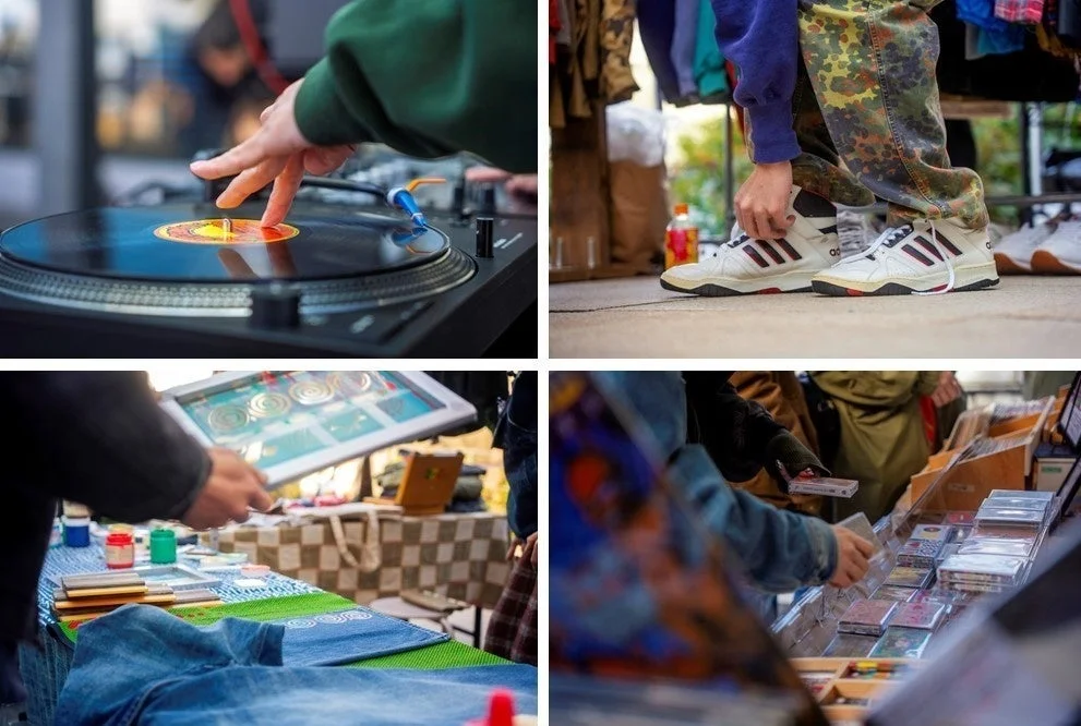 屋外の賑やかなマーケット風景