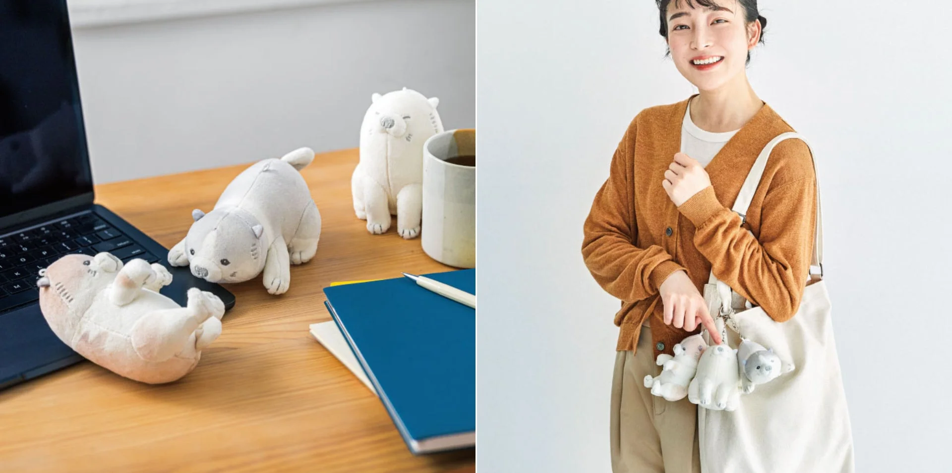 デスクやバッグに装着した芦雪犬マスコット