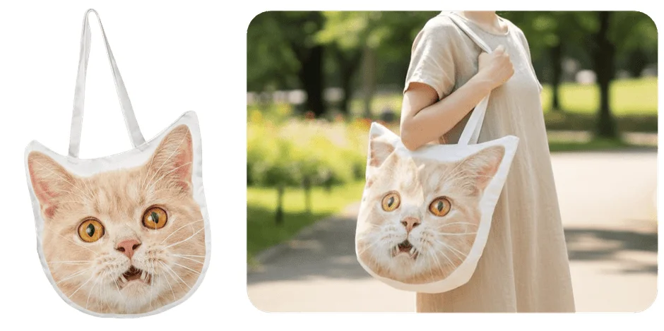 猫の顔がデザインされたトートバッグ