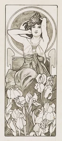 ミュシャのモノクロームイラスト