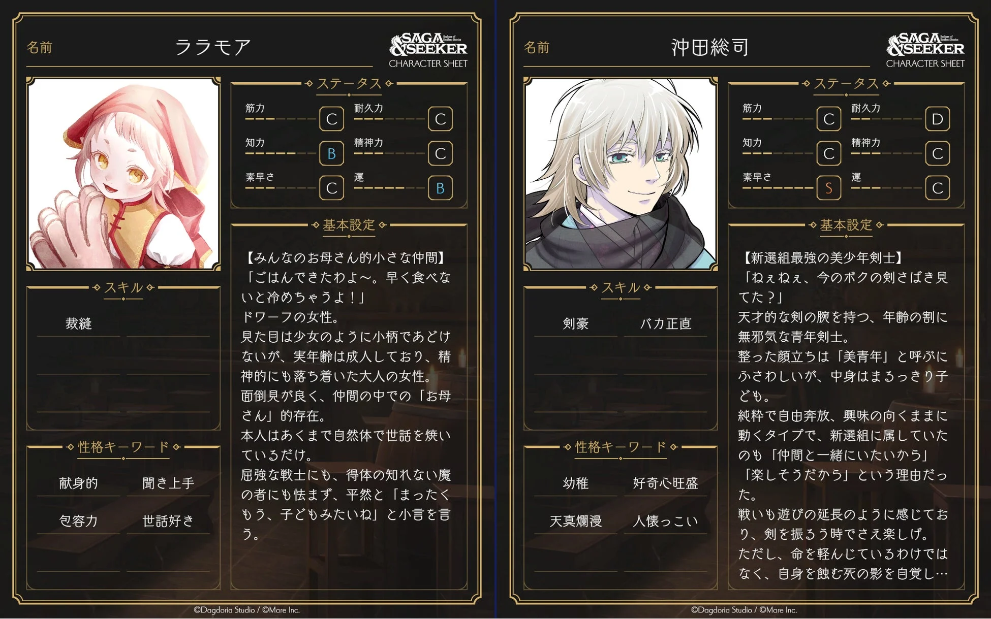 キャラクターシートの例