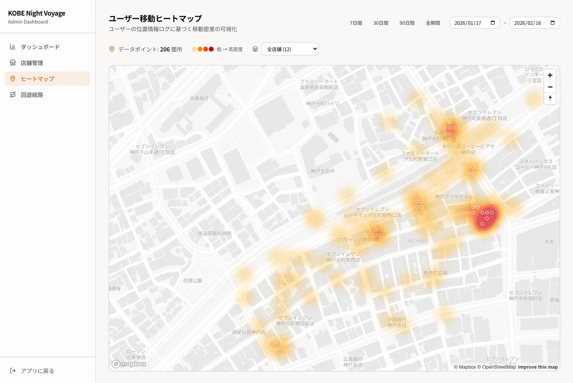 ユーザー移動ヒートマップ