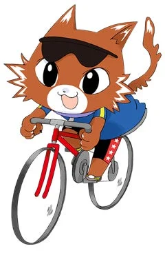 自転車に乗っている茶色い猫のキャラクター