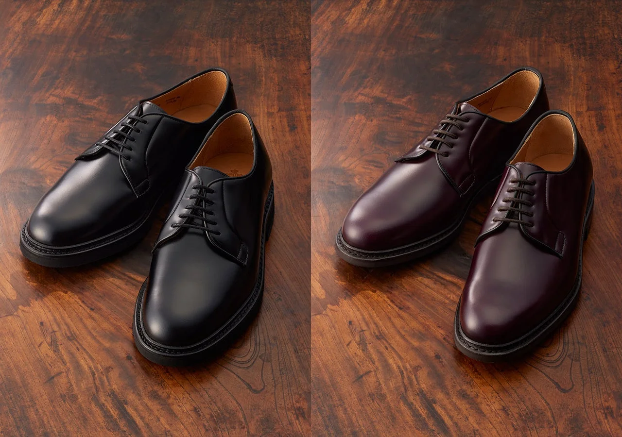 光沢のある黒とバーガンディの革靴