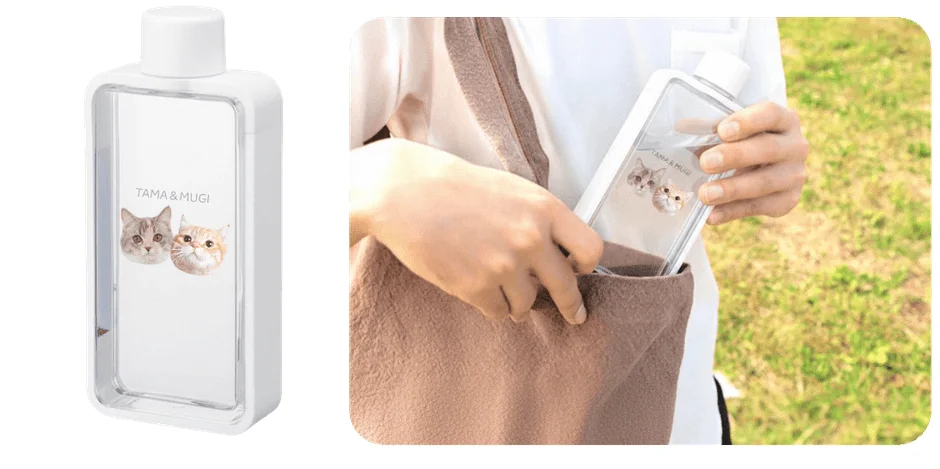 猫のイラストが描かれたクリアマイボトル