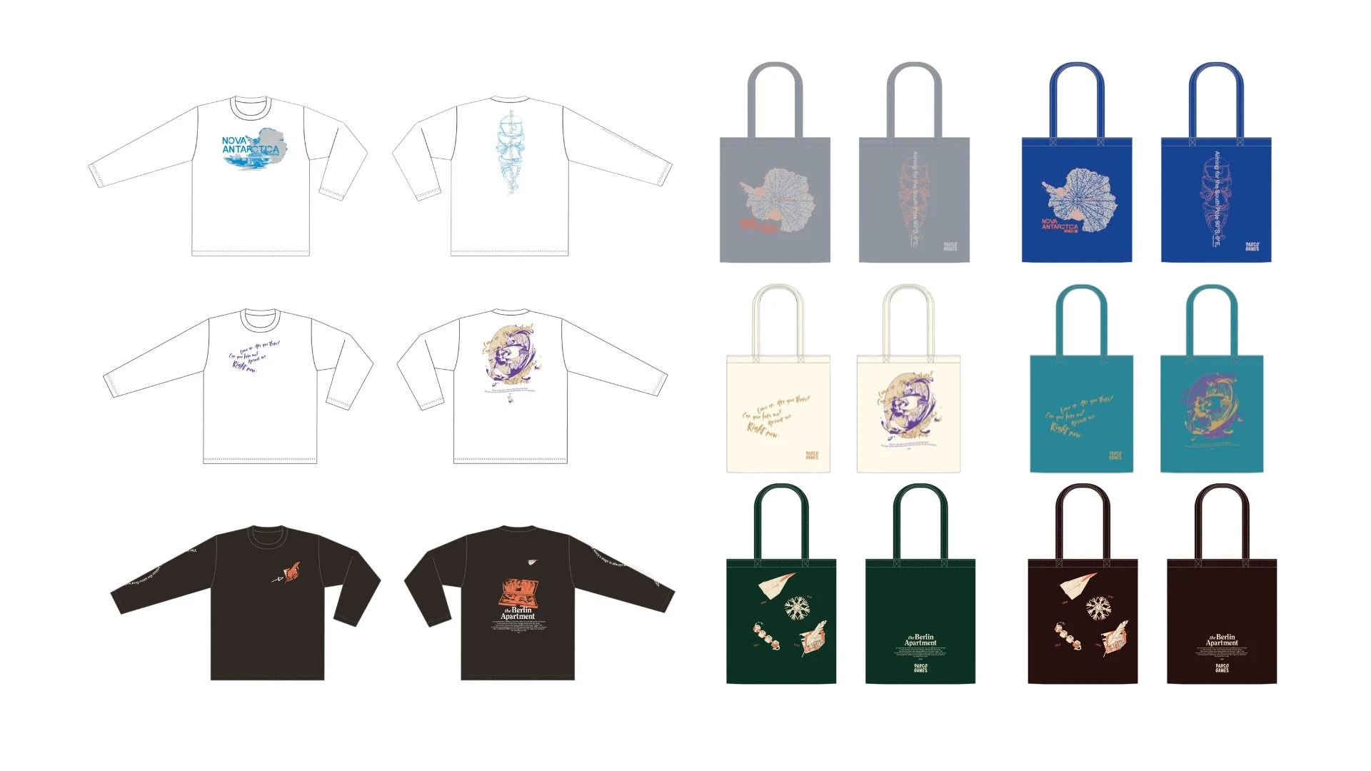 PARCO GAMESパブリッシングタイトルのアパレルとトートバッグ