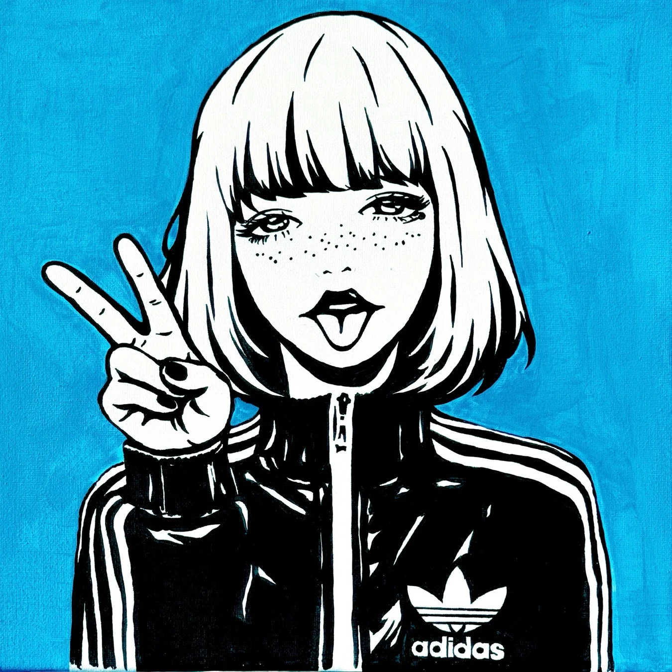 アディダスのトラックスーツを着た女性のイラスト