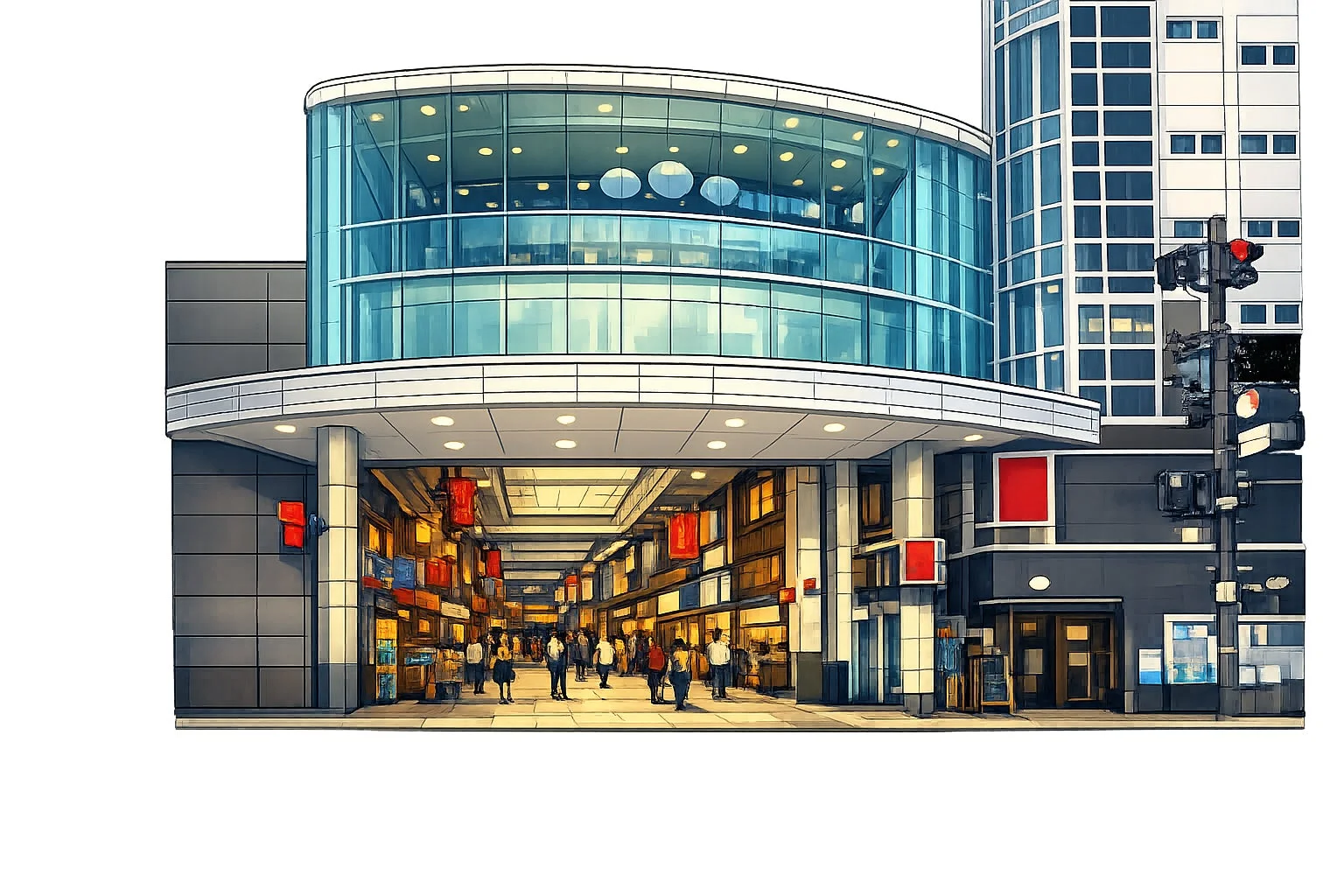 活気ある商店街のイラスト