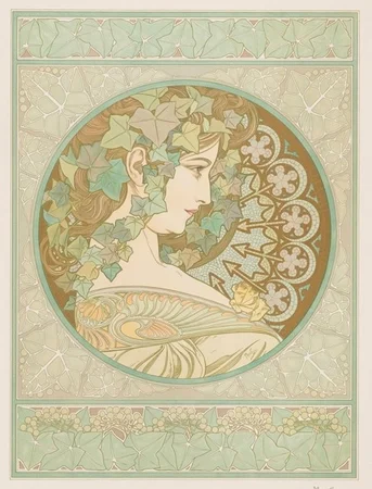 ミュシャ風女性の横顔イラスト