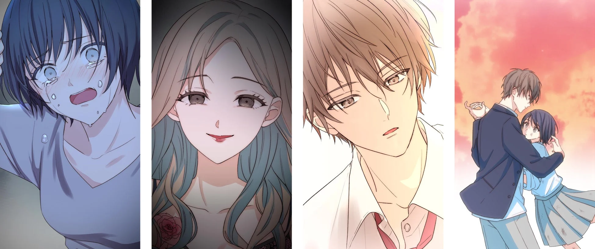 様々な感情を表現するアニメスタイルの4コマイラスト