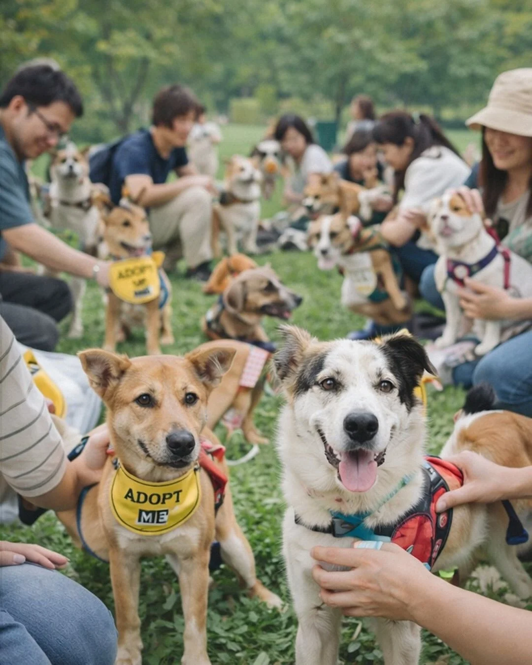 保護犬と人々の触れ合い