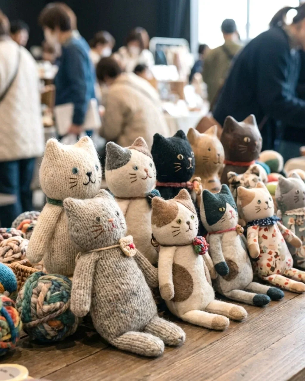 猫のぬいぐるみやフェルト人形