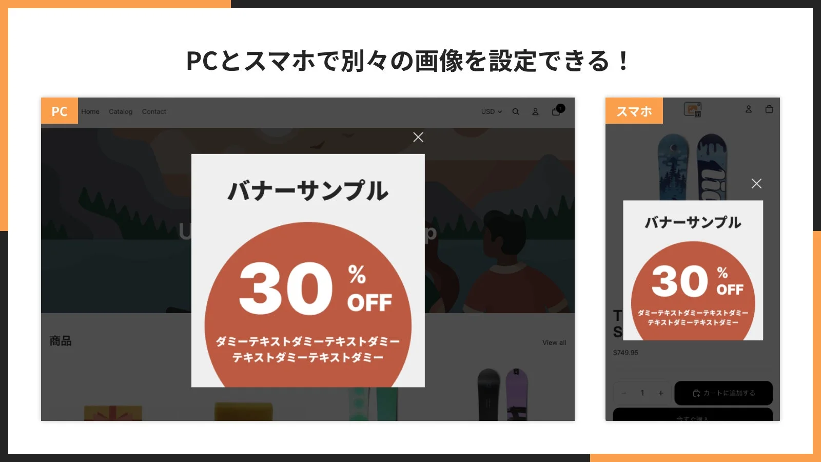 PCとスマホで別々の画像を設定できる表示例
