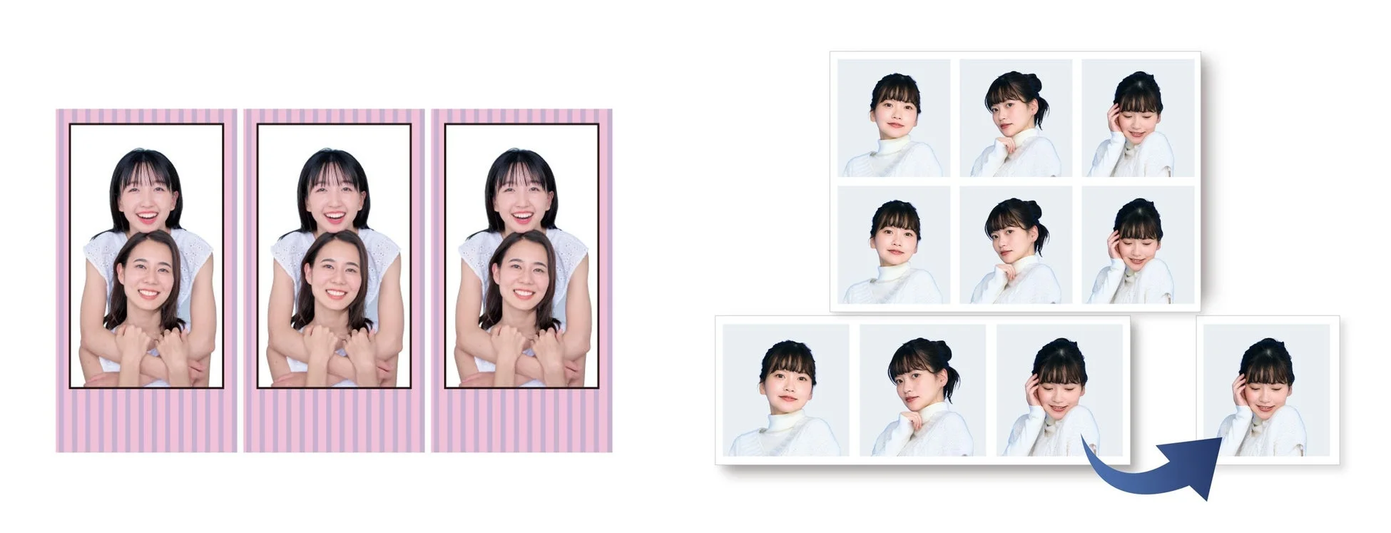 笑顔の女性たちの複数の写真